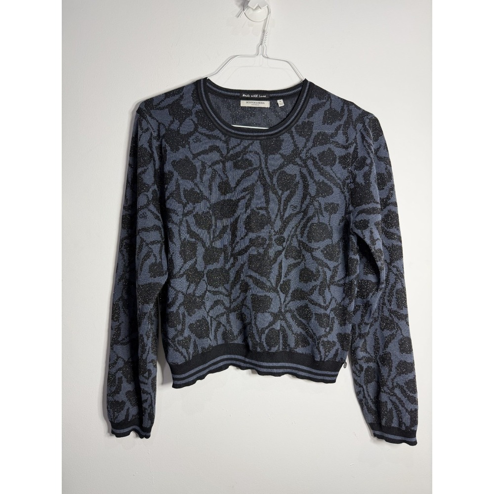 Scotch & Soda Metallic Floral Jacquard Knit Sweater Blue Black M‎ Pre-owned
